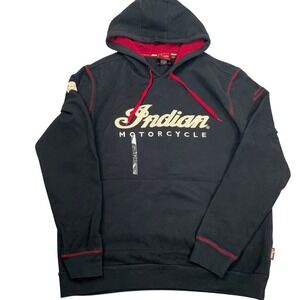 Indian Motorcycle Hoodie Mens Large Black Red Stitch Logo Moto Racing Pullover